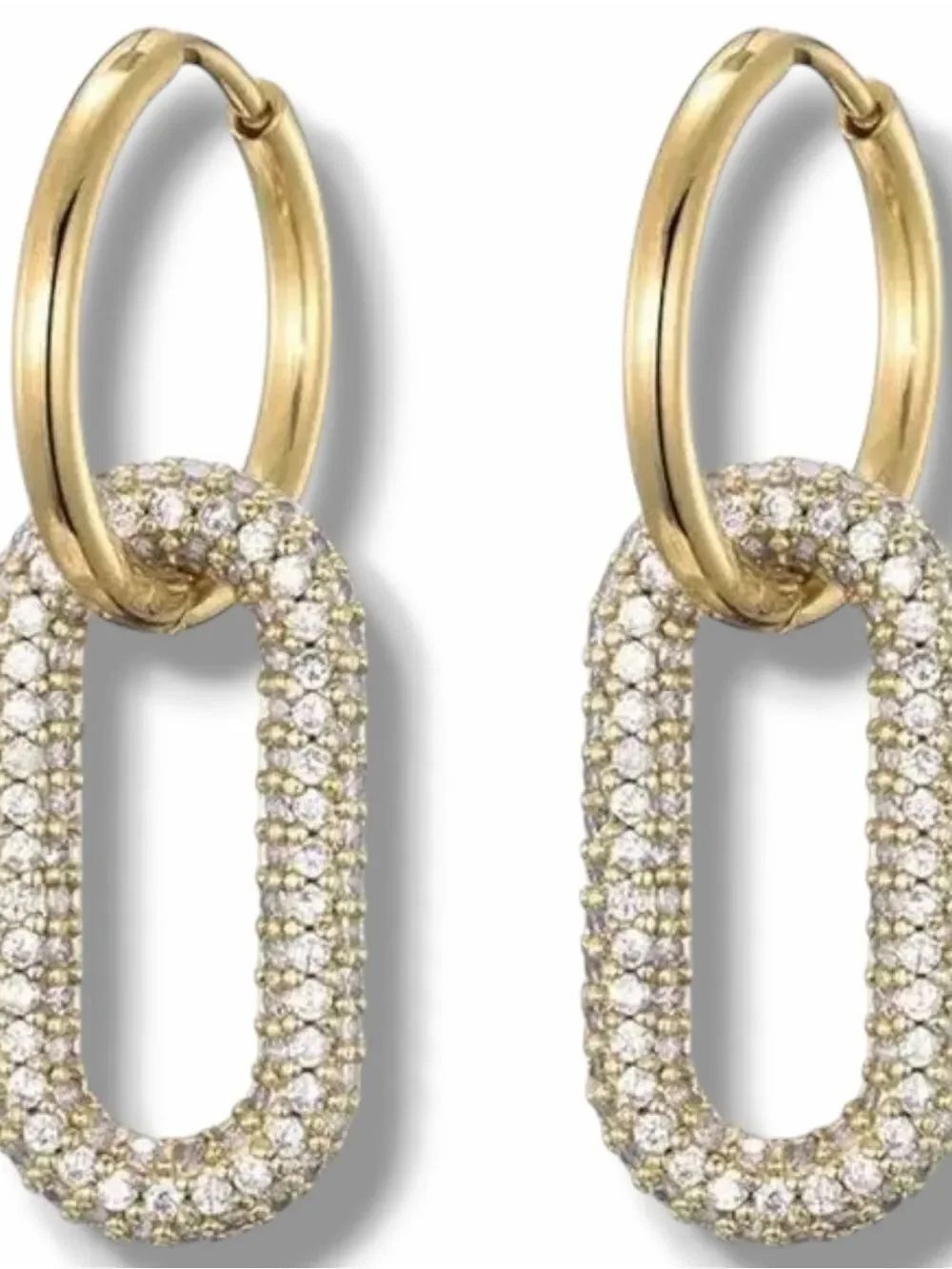 Gold Hoop Crystal U Link Dangle Earrings - NWT